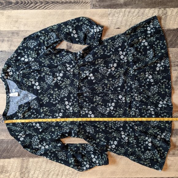 Pact Cafe Crepe Tiered Dress Black Floral Cotton XL - Picture 6 of 7